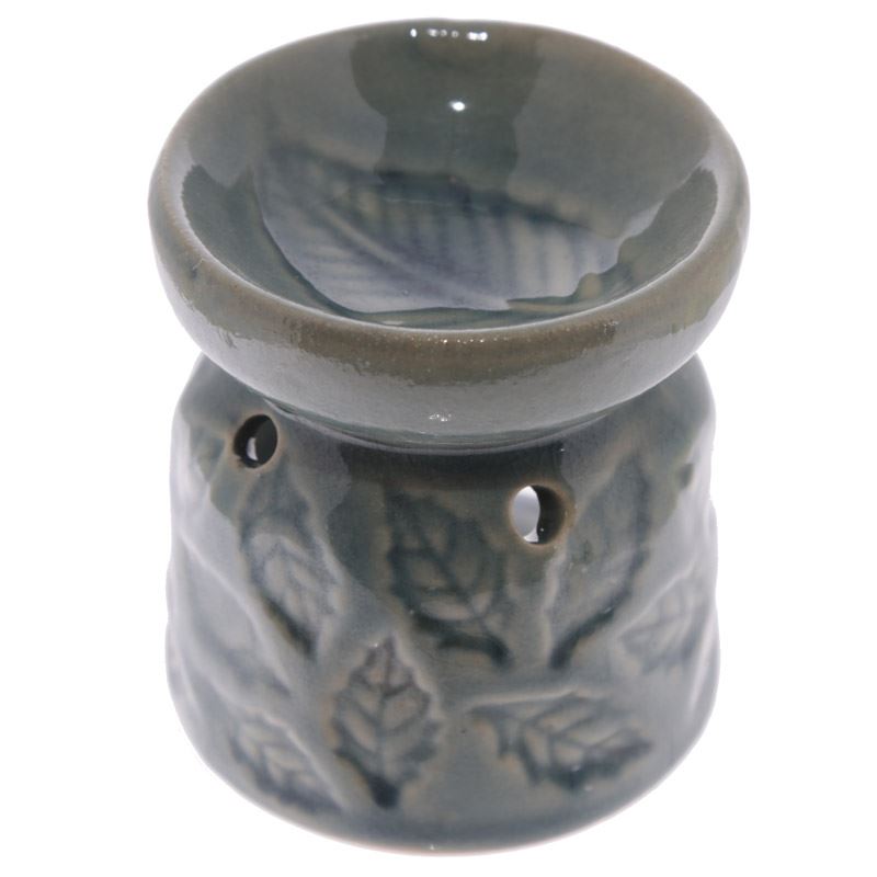 EcoIncense Mini Ceramic Oil Burner Leaf Design White OB247 7cm Relaxing Gift