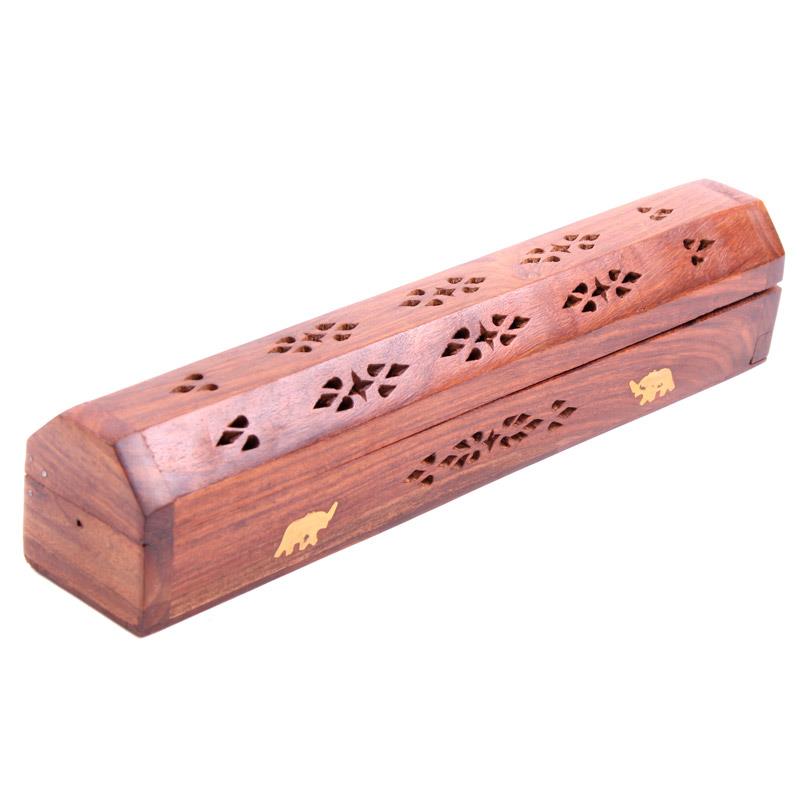Sheesham Wood Incense Burner Box Elephant Ash Catcher Sticks Cones Holder