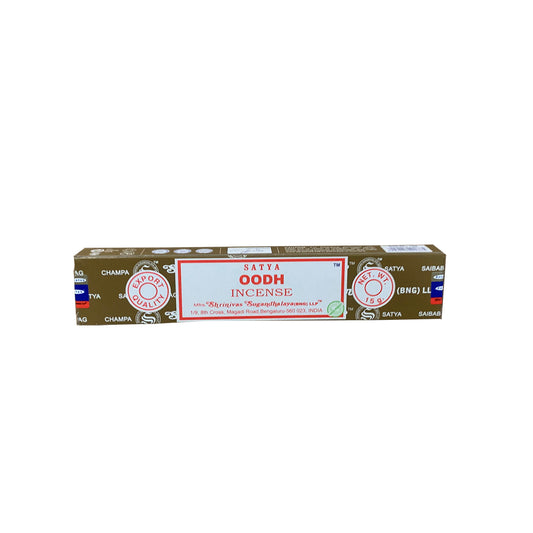 Satya Oodh Incense Sticks – hand-rolled agarwood incense with musky, woody aroma for meditation, relaxation, focus, and eco-conscious living
