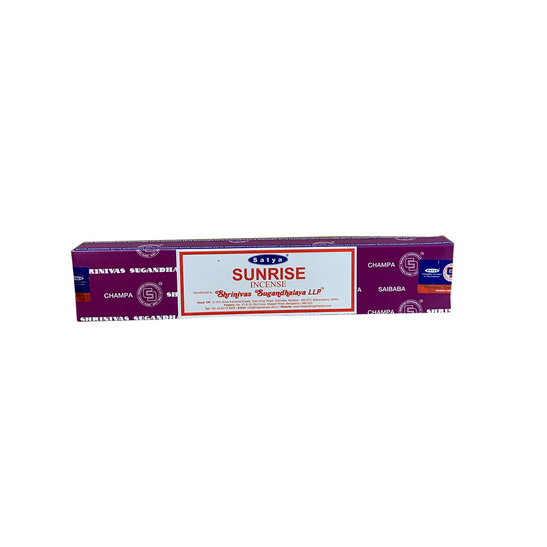 Box of Sunrise incense sticks on a white background