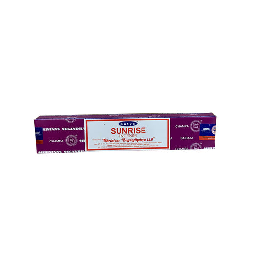 Box of Sunrise incense sticks on a white background