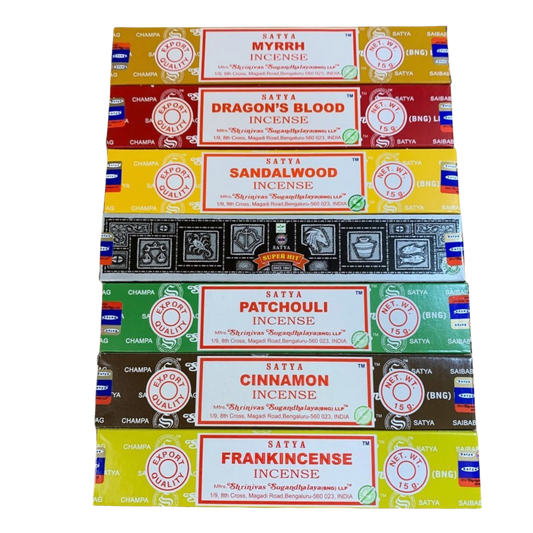 Satya Sacred Fire Incense - Energy & Focus Boosting Set | Dragon's Blood, Cinnamon, Super Hit | Warming & Motivating Scents Satya