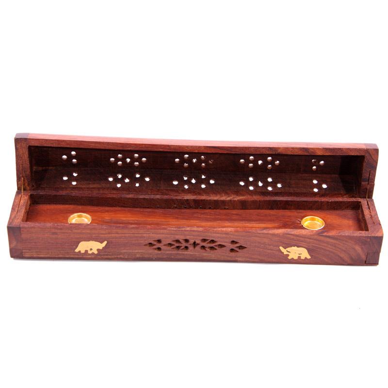 Sheesham Wood Incense Burner Box Elephant Ash Catcher Sticks Cones Holder